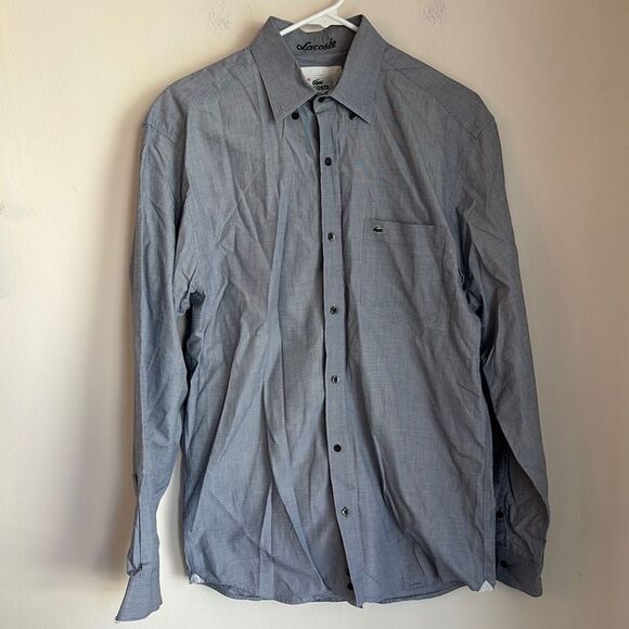 Lacoste Men Blue gray neutral preppy work casual cotton button down Shirt 40/LG - Picture 1 of 14
